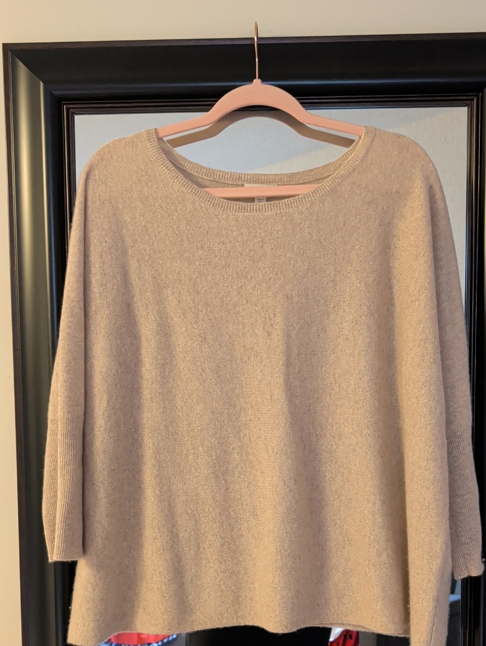 Garnet Hill 100% Cashmere Relaxed Scoopneck Sweater in Light Taupe Size L